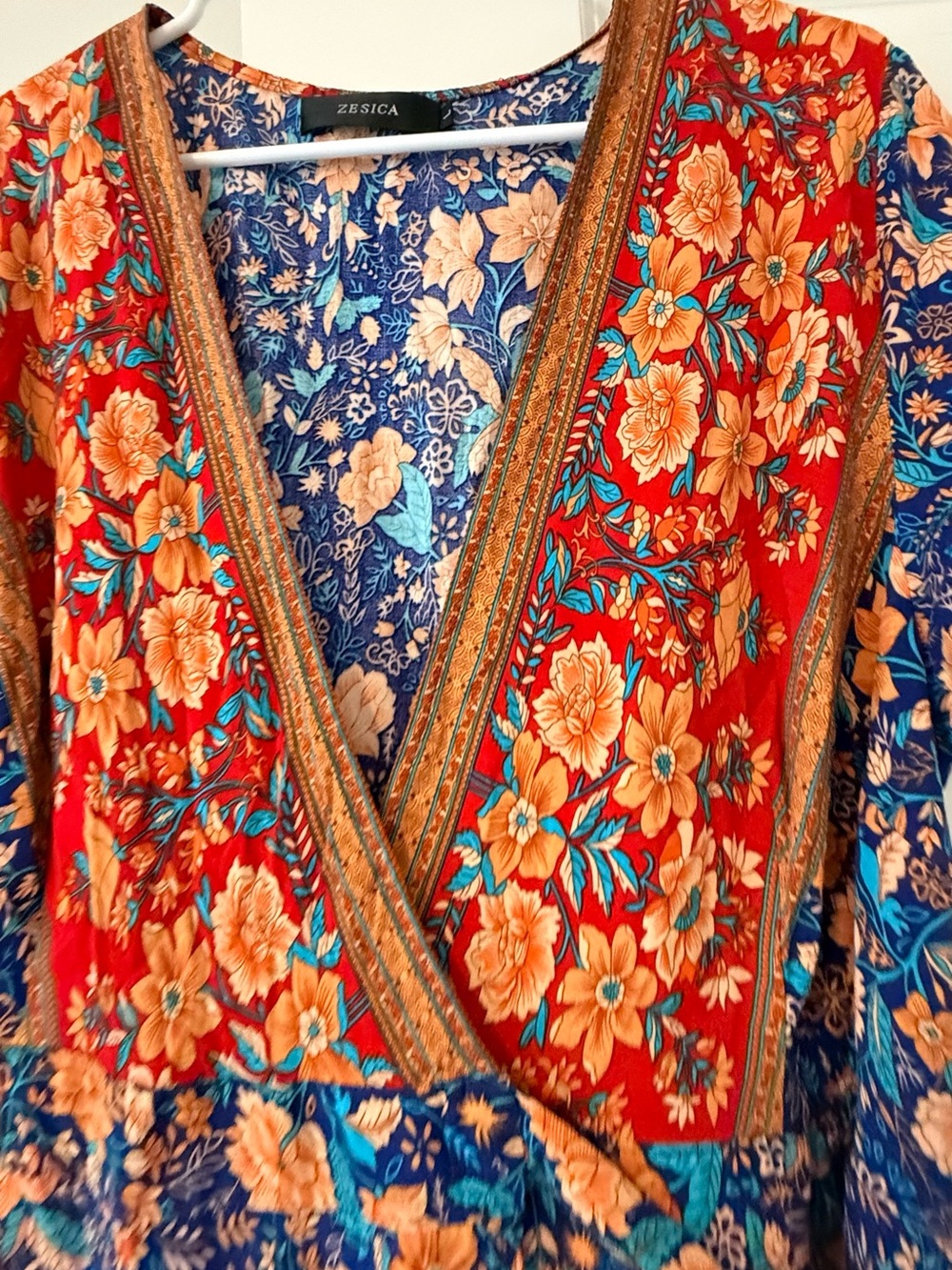 Zesica Navy Rust Floral Print Bohemian Wrap Maxi Dress❤️ - Picture 6 of 9